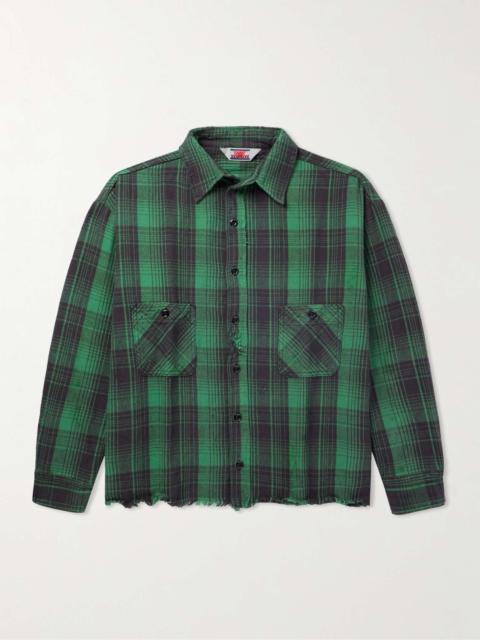 SAINT M×××××× Distressed Checked Cotton-Flannel Shirt