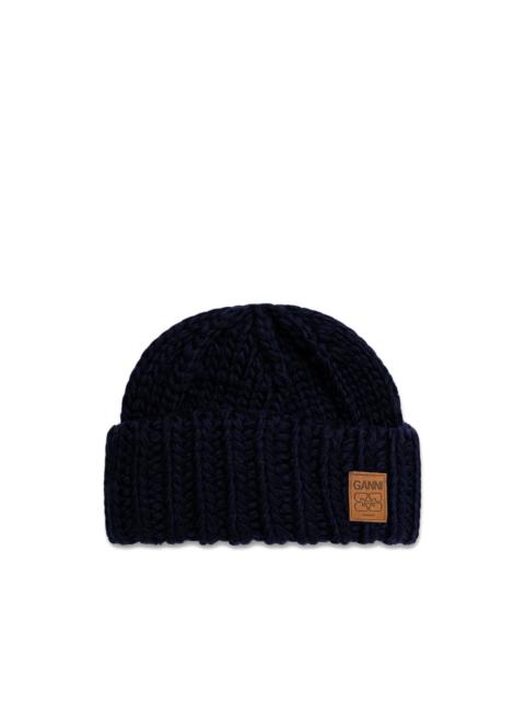 GANNI logo-patch beanie