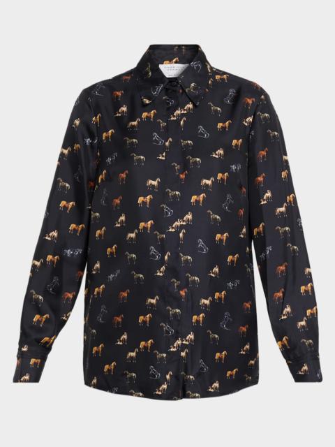 GABRIELA HEARST Cruz Horse-Print Silk Button-Down Shirt