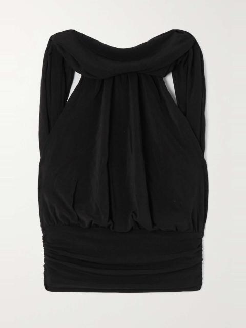 Open-back cropped draped stretch-jersey top