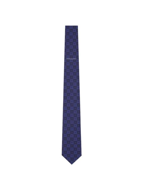 Navy Gancini Silk Jacquard Tie