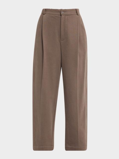 Brunello Cucinelli Felpa Cotton Fleece Pleated Straight-Leg Crop Pants