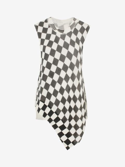 Distorted check print asymmetrical short-sleeve top