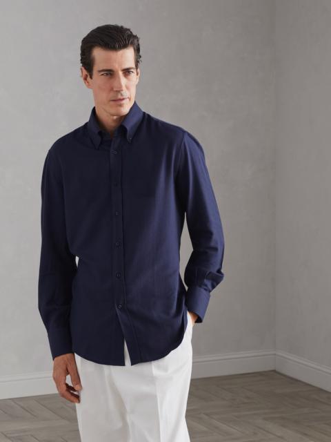 Cotton and cashmere twill basic fit shirt with button-down collar