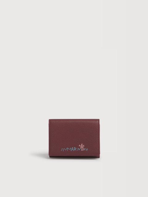 Marni BURGUNDY LEATHER TRIFOLD WALLET WITH MARNI MENDING