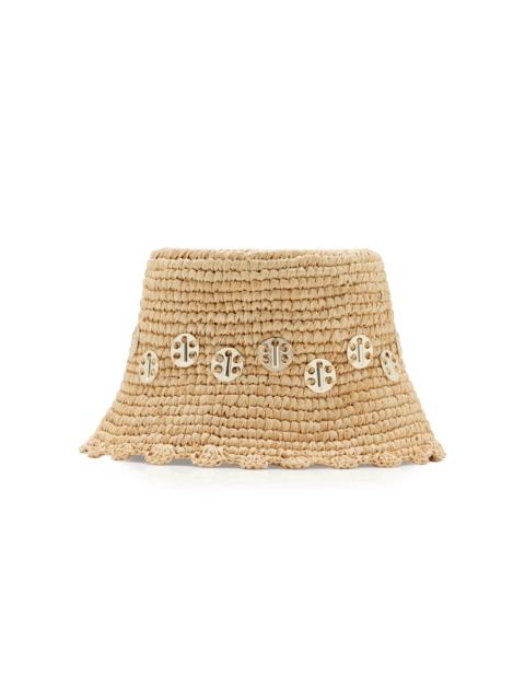 rabanne Chainmail-Embellished Raffia Bucket Hat neutral