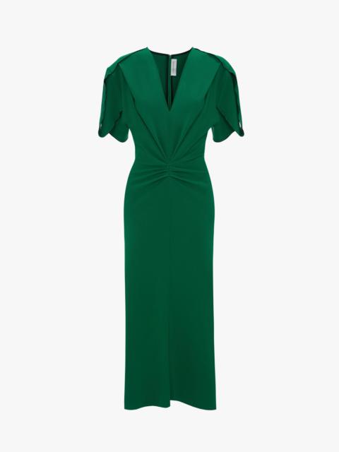 Victoria Beckham Gathered V-Neck Midi Dress in Emerald
