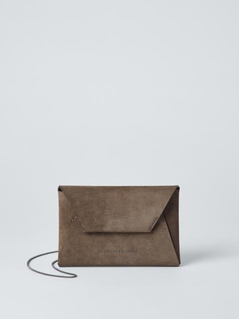 Suede envelope bag with precious chain