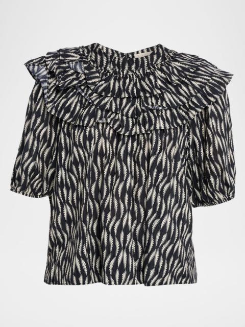 ULLA JOHNSON Mira Ruffle Puff-Sleeve Cotton Blouse