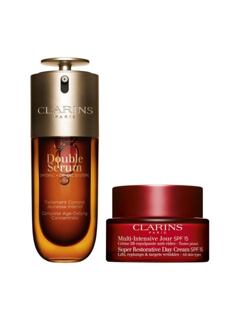 CLARINS Double Serum & Super Restorative Set | 1.7 Oz Double Serum & Super Restorative Day Cream with SPF |