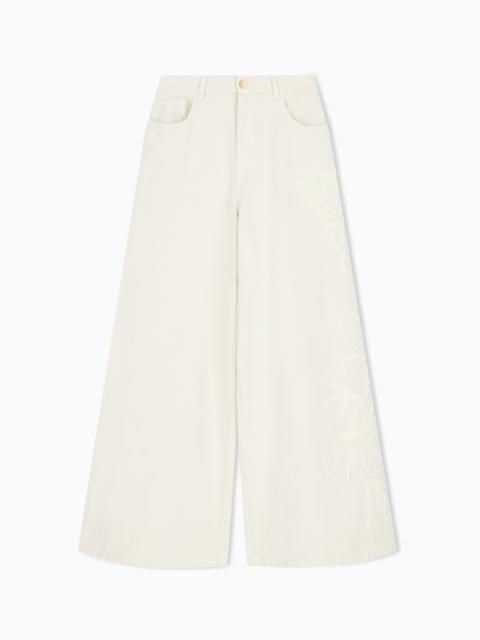 EMPORIO ARMANI J1H LOOSE-FIT LINEN-BLEND CANVAS JEANS WITH EMBROIDERY