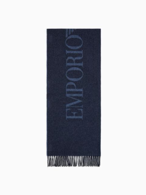 EMPORIO ARMANI Two-tone wool scarf with oversized lettering