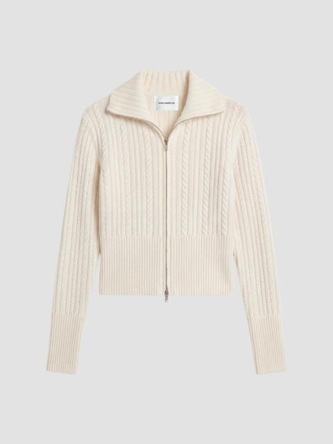 GOOD AMERICAN Women's The Cable Cashmere-Wool Zip-Front Sweater - Chalk