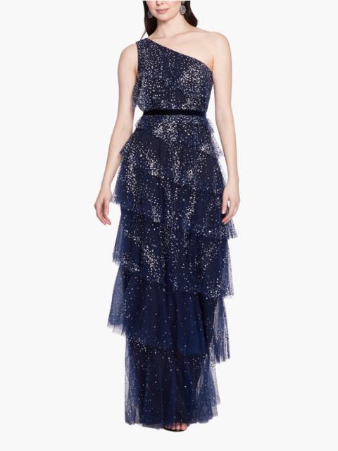 Marchesa ONE-SHOULDER TIERED GOWN
