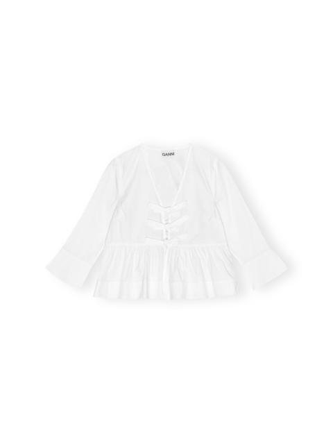 WHITE COTTON POPLIN TIE STRING PEPLUM BLOUSE