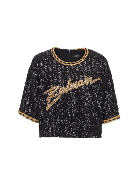 logo-embroidery sequin top