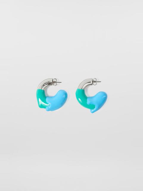 SUNNEI SMALL RUBBERIZED EARRINGS SILVER / green & azure