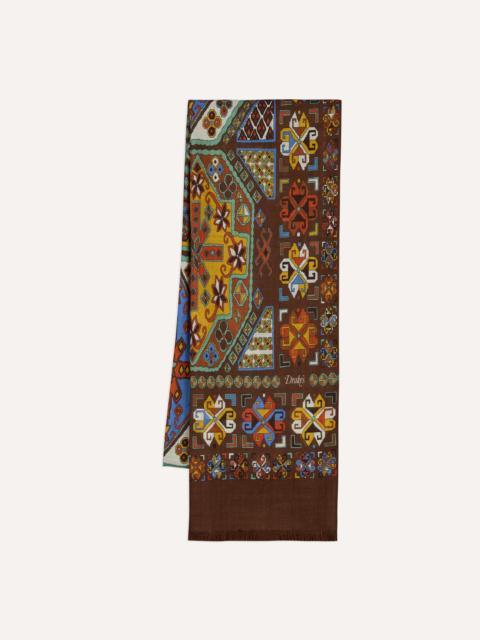 Drake's Brown Carpet Print Tubular Wool-Silk Scarf