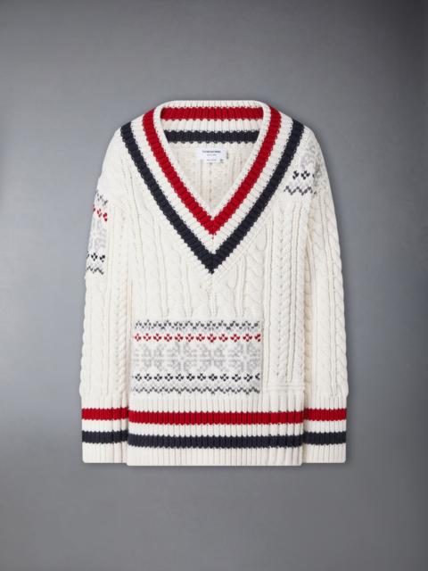 Thom Browne MERINO WOOL FAIR ISLE CRICKET PULLOVER
