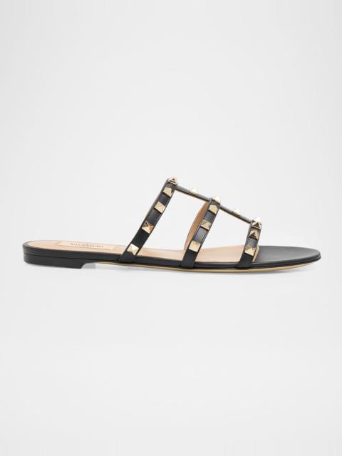 Valentino Rockstud Caged Leather Flat Slide Sandals