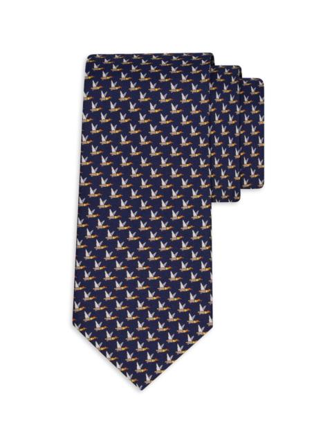 FERRAGAMO Men's Flying Mallards Silk Tie - Marine