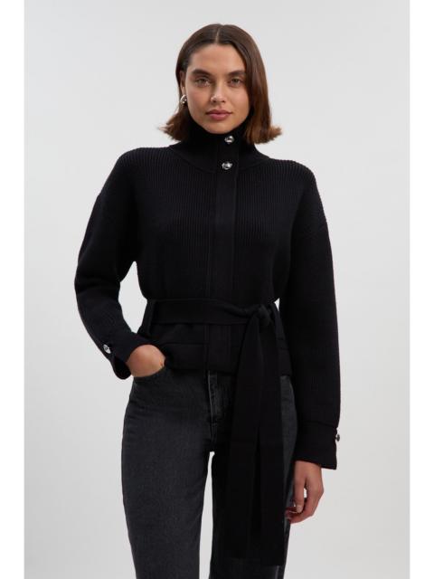 KAREN MILLEN Cable Knit Belted Funnel Neck Jacket