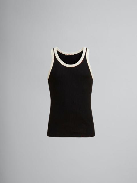 Marni BLACK RIBBED COTTON TANK TOP WITH MARNI MENDING