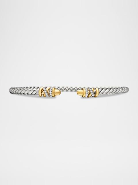 DAVID YURMAN 3mm Petite Helena Bracelet with Diamonds and 18K Gold in Silver