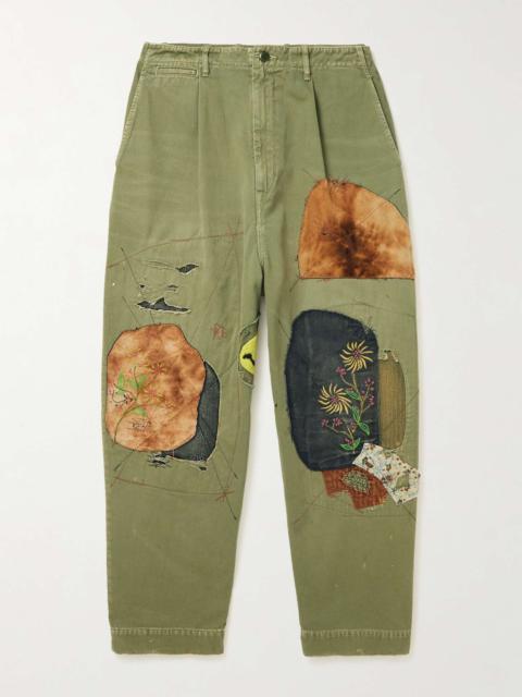 Katsuragi Wide-Leg Patchwork Distressed Cotton-Twill Trousers