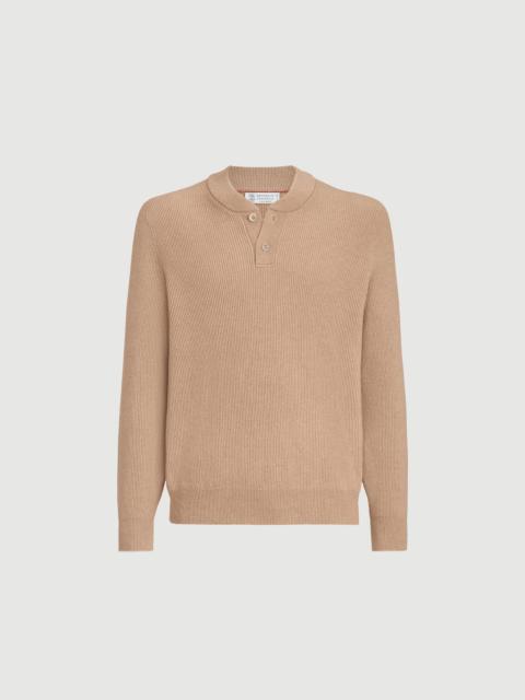 Brunello Cucinelli Cashmere English rib sweater with Henley collar