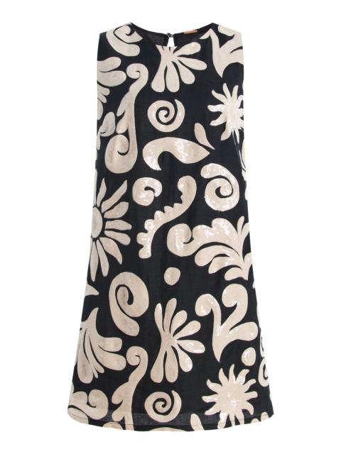 CALA de la CRUZ Loren Sequined Linen Mini Dress black/white