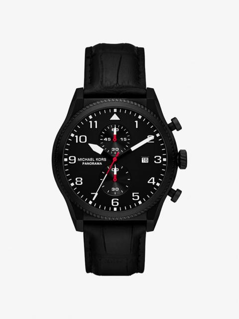 MICHAEL KORS Oversized Panorama Black-Tone and Crocodile Embossed Leather Watch
