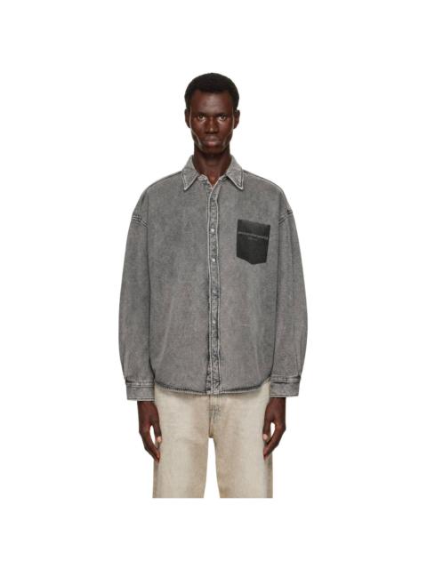 Alexander Wang Gray Button Down Shadow Pocket Graphic Shirt