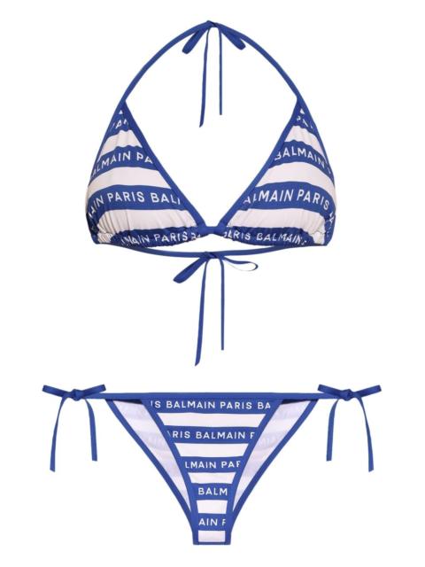 Balmain striped logo-print bikini