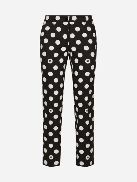 Cotton pants with polka-dot print