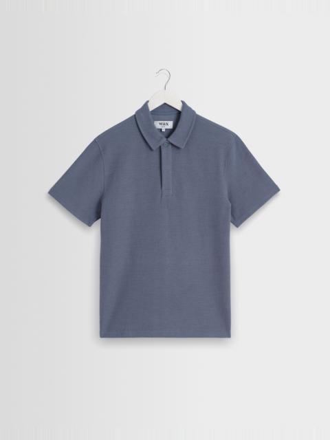 Wax London Shore - Mid Blue Textured Short-Sleeve Polo Shirt