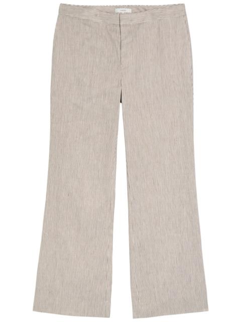 Vince Vince Ticking Striped Flared-leg Linen and Cotton-blend Trousers