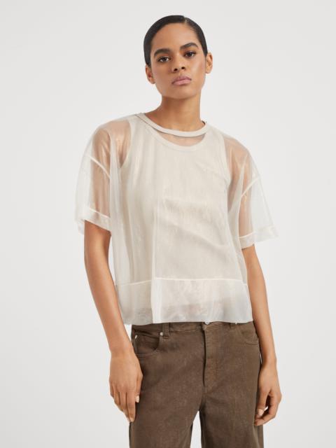 Sparkling organza and comfort cotton ribbed jersey layered t-shirt
