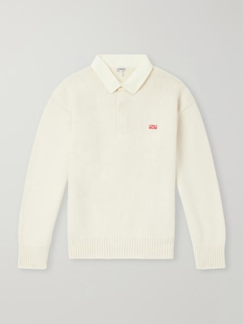 Loewe Anagram-Embroidered Cotton Twill-Trimmed Wool-Blend Polo Sweater