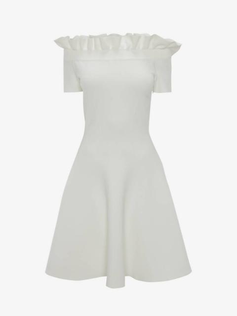 Off-the-shoulder Ruffle Mini Dress in Ivory