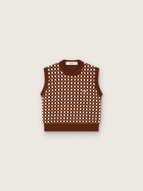 Golden Goose Women's vest in brown jacquard wool with check pattern