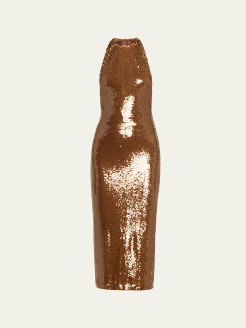 LaQuan Smith Sequined Halter Midi Dress