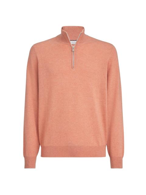 Brunello Cucinelli Men's Cashmere Sweater with Half Zip - Apricot