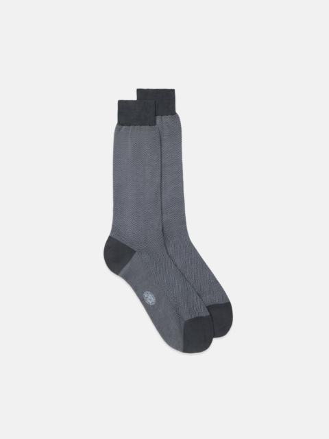 J. PRESS MADE-IN-ITALY GREY HERRINGBONE COTTON MID-CALF SOCKS