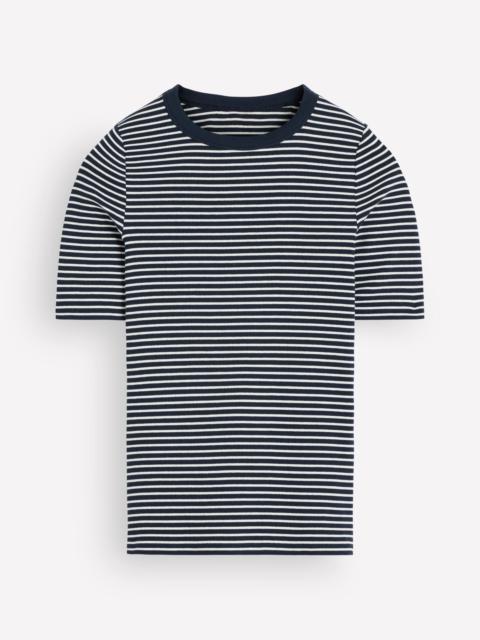 BODEN Ribbed Cotton T-Shirt-Navy & Ivory Stripe