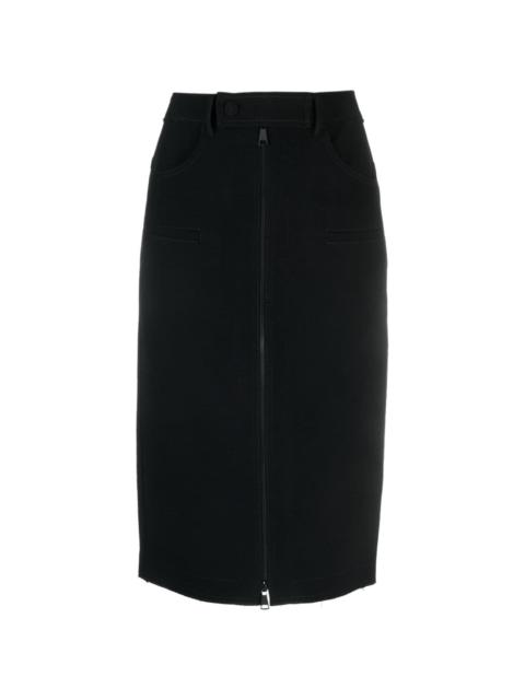 mid-rise zip-up midi skirt