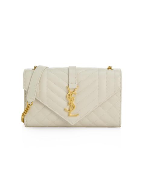 SAINT LAURENT Women's Envelope Small Shoulder Bag in Quilted Grain De Poudre Embossed Leather - Bianco Cream