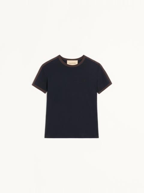 Valentino VALENTINO COTTON T-SHIRT WITH CREW NECK, CONTRASTING SIDE BANDS AND VLOGO EMBROIDERY