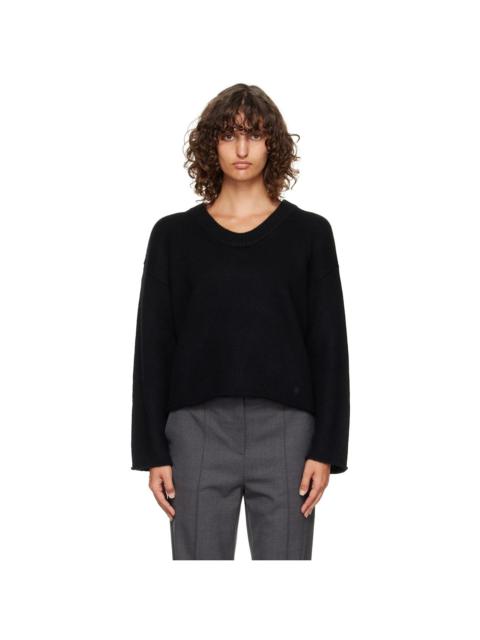 Loulou de Saison Black Derry Plunging U Neck Sweater