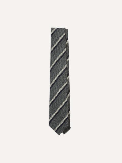 Drake's Grey Double Stripe Hand Rolled Wool Tie